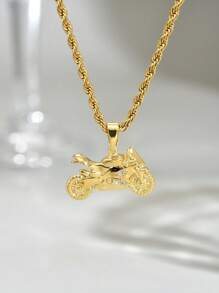 1pc Retro Metal Sports Style 18K Gold Plated Stainless Steel Twist Chain Necklace + 3D Motorcycle Pendant With Copper Zirconia Stone, Mechanical Sports Themed Necklace Pendant Suitable For Bikers And Racers