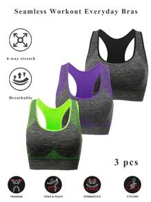 3 Pcs Sports Bra Support Yoga Gym Activewear Bra With Pocket - Multicolor - View 1