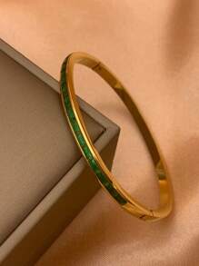 4pcs/3pcs/1pc 18K Gold-Plated Stainless Steel Bangle Bracelet With Luxury Rhinestone Design, Suitable For Gifts, Engagement, Daily Wear, Parties, Festivals, Beach Vacation - Gold - View 4