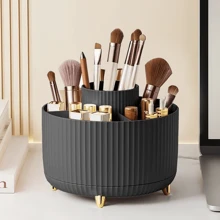1pc Rotating Desktop Storage Box, Multifunctional Makeup Brush Holder, Large Capacity Storage Box, Fashion Design, Suitable For Home Office Dormitory