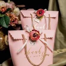 Set Of 5–Pink Wedding Gift Bags(Includes: Ribbon/Flower + Hand Strap + Gift Bag Box), 6.69*3.35*8.07in – Elegant Handbag For Bridal Shower, Party Favors, & Wedding Guest Gifts – Premium Quality, Reusable, Perfect For Bridesmaids & Guests, For Mother's Day, Bridesmaid Gifts, Graduation Gifts, Birthday Gifts, Wedding Gifts