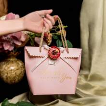 Set Of 5–Pink Wedding Gift Bags(Includes: Ribbon/Flower + Hand Strap + Gift Bag Box), 6.69*3.35*8.07in – Elegant Handbag For Bridal Shower, Party Favors, & Wedding Guest Gifts – Premium Quality, Reusable, Perfect For Bridesmaids & Guests, For Mother's Day, Bridesmaid Gifts, Graduation Gifts, Birthday Gifts, Wedding Gifts