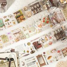 YUXIAN 1 卷 2M 秋季主题装饰胶带、复古创意美学贴纸、DIY 装饰剪贴簿工艺用品、节日礼物、个性化剪贴簿学校文具 - 彩色 - 查看 2