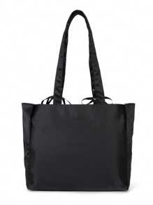 日系原宿新款时尚缎面蝴蝶结大容量包，可装谷物、挂钥匙扣、明信片、玩偶，可参加动漫展、派对，可送朋友，可肩背，可放徽章、激光票，可搭配洛丽塔服饰，可送情人节礼物、圣诞礼物、生日礼物，时尚优雅女士包包 - 黑色 - 查看 9