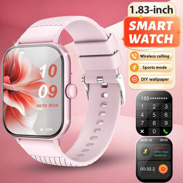 New Hot 1pc Unisex Comfortable Silicone Band Smart Watch, Wireless Calling, Message Reminder, Pedometer, Music Control, Remote Camera, Calorie, Distance Tracking, Multi-Sport Modes, Alarm Clock, Incoming Call Reminder. 1.83" Full Screen Touch Smart Bracelet Compatible With Android And IOS