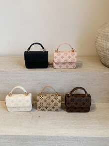 1pc Fashionable And Simple Printed Handbag, Letter Embossed All-Match Mini Handbag Small Square Bag, Change Lipstick Bag, Pu Material With Fashionable Chain Shoulder Strap, Magnetic Buckle Flap Opening And Closing, Suitable For Shopping, Daily Use, Fashionable And All-Match Square Bag Shape Handbag Crossbody Bag - PU Handbag - View 1