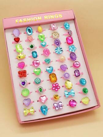 10pcs Mix Princess Ring Set For Girls - Vibrant Resin & Crystal Rings, Ideal For Parties & Gifts (Assorted Colors, Box Not Included)