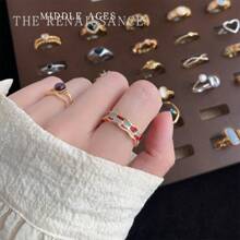 复古珐琅滴油艺术复古锆石戒指系列，虎眼可调节指环