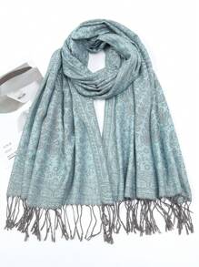 1 件女士经典复古优雅波西米亚风格时尚花卉植物休闲百搭提花围巾，适合各种服装 - 淺藍色 - 查看 3