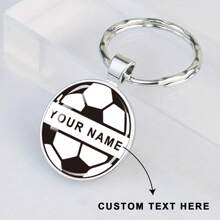 1pc Customized Text Soccer Keychain Custom Name Letters Glass Dome Pendant Keyring Football Sports Jewelry Men And Women Personalized Gifts