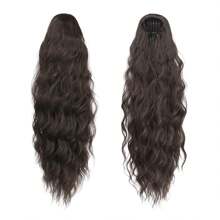 FESHFEN Long Ponytail Hairpiece Extension, Ash Blonde, Curly Wavy Hair Extension Braiding Hairstyle With Comb, Synthetic Ponytail For Women, 60 Cm (24 Inches) - 深棕色 - 查看 2