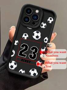 1pc Customizable Matte Black/Football Element Phone Case, With Custom Player Number And Signature, High Definition UV Printing, Compatible With IPhone 16 Pro Max/16 Pro/16 Plus/16/15 Pro Max/15 Pro/15/14 Pro Max/14 Pro/14/11/11 Pro Max/12/12 Pro/12 Pro Max/13 Pro Max/13 Pro/13/J4/J6/J7/J2/13C/X7B/X8B/A13/A14/A15/A54/A55
