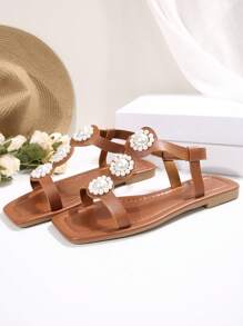 New Women's Sandals, Summer Open Toe Flat Low Heel Non-Slip Soft Bottom Comfortable Versatile Plus Size - Brown - View 6