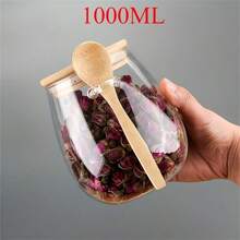 Juego de 2 piezas: tarro + cuchara, almacenamiento de vidrio hermético, perfecto para café, azúcar, té, sal, dulces y especias, organizador de cocina ideal