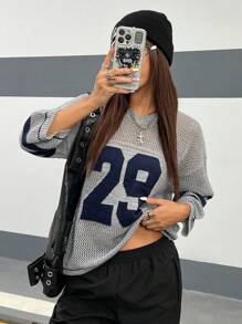 女士长袖简约休闲衬衫，适合夏季 - 灰色 - 查看 2