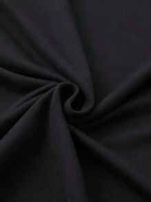 Camiseta informal estampada para mujer de talla grande, manga corta con cuello redondo, corte holgado, tejido lavable a máquina, material de elasticidad media. - Negro - Ver 4