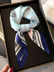 26.77in/68cm Ladies' Fashionable Breathable Multifunctional Hairband, Scarf, Necktie, Bag Accessory, Printed Square Silk Scarf,1pc - A - View 6