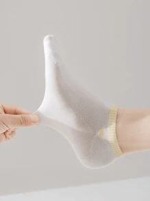 3 Pairs Women's Simple Versatile Contrast Heart Ankle Socks Mesh Hollow Design Comfortable Breathable Summer Socks - Multicolor - View 4