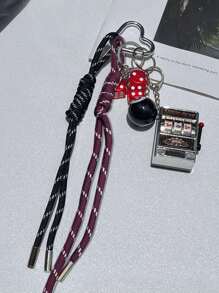 Fashion Black Eight Game Machine Key Chain, Red Dice Pendant, Burgundy Black Braided Rope Creative Niche Personalized Love Tennis Game Machine Woven Mountaineering Retro, Heart-Shaped Accessories Key Chain