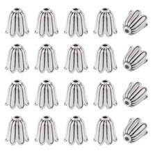 20 piezas Cuentas espaciadoras con forma de flor en color plata envejecida de 10x10mm, casquillos terminales metálicos para hacer joyas DIY