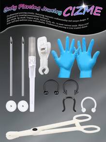 CIZME 11-50pcs Mixed Body Piercing Kit – Body Piercing Kit For 16G Stainless Steel Nose Septum Rings, Cartilage Tragus Earrings, Lip & Eyebrow Piercing Jewelry, 16G Piercing Kits,Stainless Steel Piercing Kit 15G Piecing Needles For Ear Nose Septum Eyebrow Lip Piercing, Body Piercing Kit Piercing Clamps Gloves Piercing Tools For New Piercing - Gold/Silver/Black - View 12