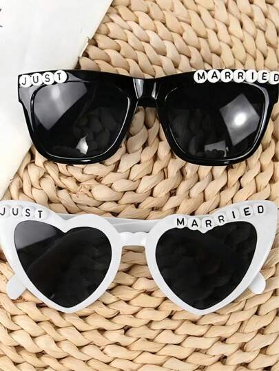1/2pcs/Set Just Married Sunglasses Wedding Bridal Shower Decoration Bride Groom Glasses Bridesmaid Gift Bachelorette Party Decoration Bridesmaid Glasses, Bridesmaids Gifts, White And Black Dress, Bridal Wedding Dress Wedding Items