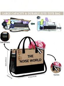 Women's Summer "The House World" Beach Handbag With Shoulder Strap, Side Pocket Design, Paired With Makeup Bag, Suitable For Beach, Seaside, Travel, Wedding, Birthday And Vacation. Large Capacity Shoulder Bags, Shopping Bags, Weekend Bags - Khaki - View 10