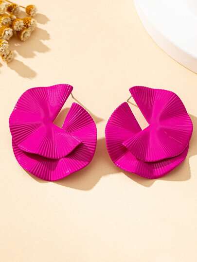 1pair Charming Fashionable All-Match Geometric Metallic Stud Earrings For Women Daily Wear