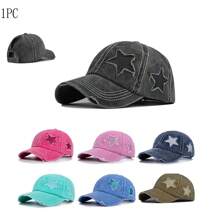 1pc Women's Embroidered Star Distressed Ponytail Baseball Cap, Outdoor Adjustable Sun Protection Casual Hat For Spring Autumn Travel Beach Holiday, Y2K Style Youth Cap For Men