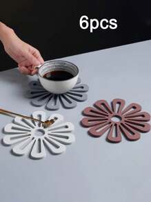6pcs/Set Nordic Style Thick Tableware Coaster, Heat Insulation Placemat, Floral Design Non-Slip Cup & Plate Mat, Home Use (1 Pack)