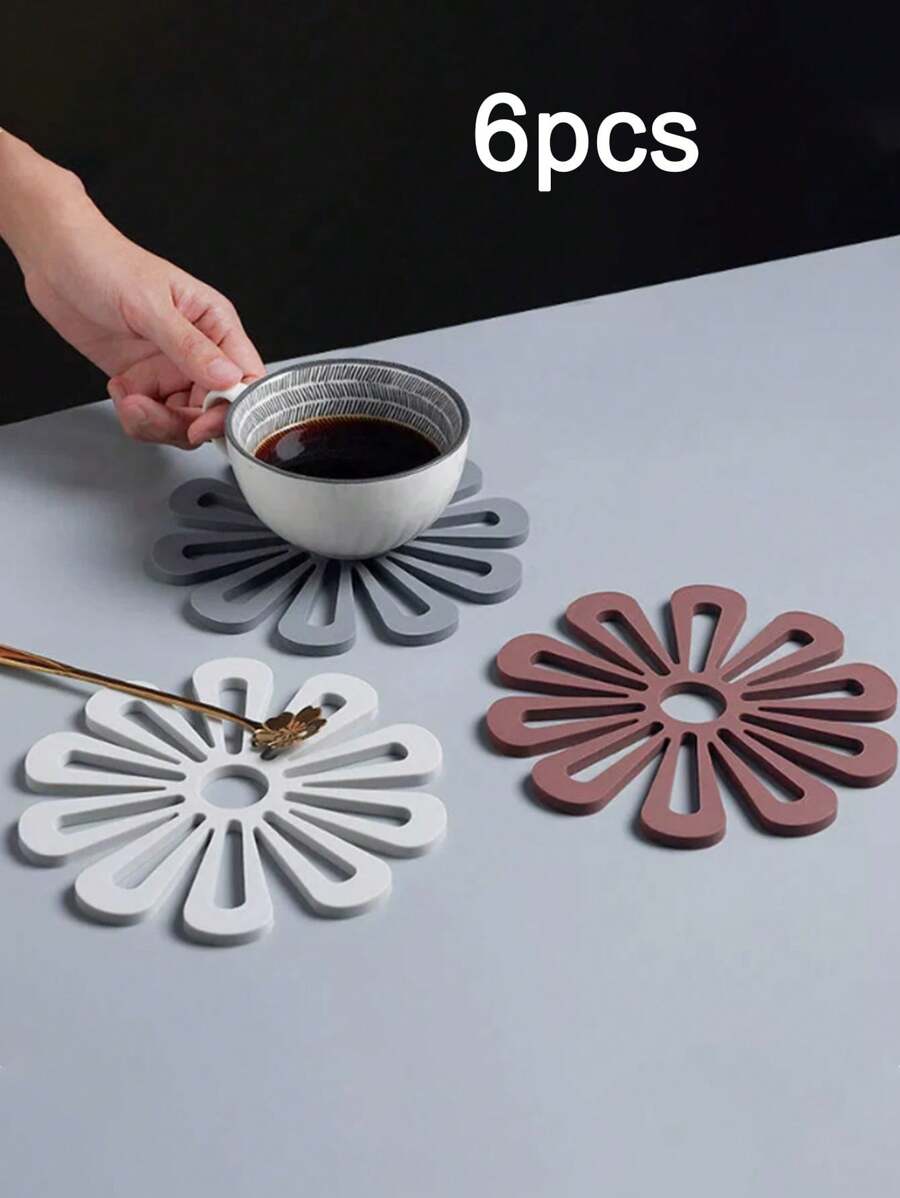 6pcs/Set Nordic Style Thick Tableware Coaster, Heat Insulation Placemat, Floral Design Non-Slip Cup & Plate Mat, Home Use (1 Pack)