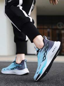 Color sólido botón giratorio diseño de los hombres de carretera zapatos para correr, patrón de rayas zapatos casuales ligeros, cómodos y transpirables zapatillas de deporte de los hombres para correr al aire libre, ciclismo, fitness y ropa casual.