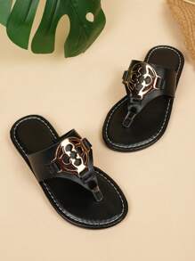 Children's Fashion Slippers, New Summer Design With Metal Buckle Decor, Outdoor Wear-Resistant Anti-Slip Slippers, Versatile Beach Slippers - Black - View 4