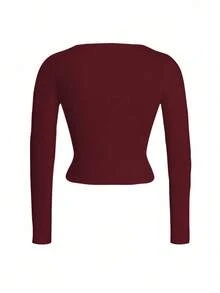 大码女装春季针织镂空心形领性感修身女孩休闲长袖上衣