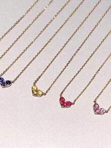 S925 Sterling Silver Birthstone Pendant Necklace Personalized Multicolor Zirconia Heart-Shape Birthday Necklace Mothersday Jewelry Gifts For Mama Women