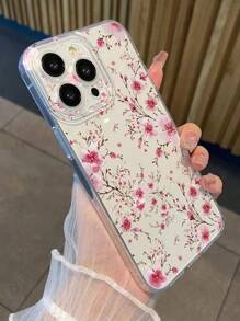 Flower 1pc New Minimalist Peach Blossom Transparent TPU Shockproof Phone Case, Compatible With Apple 16 Pro Max, 11, 15 Pro Max, 14 Pro Max, And Galaxy, Honor X6A, X7B, X8B, Honor 90 Lite, S25 Series, S24 Series Waterproof Anti-Fall Scratch Resistant