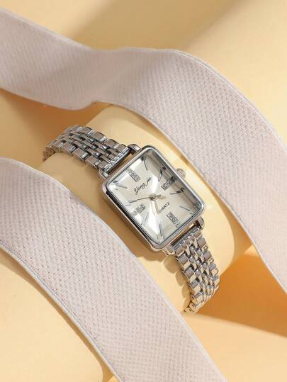 1pc/Set Stylish & Elegant Teenager Quartz Watch With Bar Scale Dial And Steel Strap, Suitable For Birthday Gift, Halloween Gift, (The Color In The Photo May Be Darker Than The Actual Product)