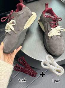 Fashion Colorblock Lace Set: 80cm Dark Round And Beige Flat Shoelaces, Crafting Unique Sporty Shoe Style For Women Shoes, Men Sneakers, Winter Shoes