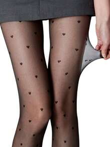 1 Pair Women's Sexy Heart Patterned Pantyhose, Gothic Style Tight Pants Suitable For Dancing, Nightclub, Halloween, Christmas, Daily Wear, Valentine's Day