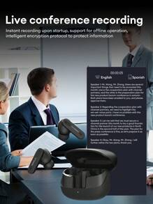 HYUNDAI TOUR-MAX7 AI Smart Bluetooth Headphones, Multilingual Smart Translator, Black Semiinear Earphones, Business Office Simultaneous Interpretation, Cross-Language Face-To-Face Communication Meeting Recording Assistant, High-Quality Sound, Long Battery Life, Wireless Earbuds - Black - View 5