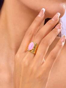 1 pieza Anillo de mujer de acero inoxidable con incrustaciones de strass en color mezclado, de estilo exagerado y con diseño de goteo. Se puede ajustar. Adecuado para uso diario y casual, así como para fiestas y regalos.