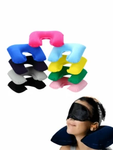 1pc Outdoor Camping Inflatable U-Shape Pillow, PVC Flocked Fabric Portable Travel Camping Air Pillow, Requires Self-Inflation - Multicolor - View 1