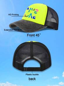 1 Gorra con malla tipo camionero unisex con texto/logotipo personalizado y bloque de color de esponja lavada, gorra de béisbol para parejas, gorra de béisbol personalizada de serie colorida, visera transpirable para uso al aire libre, adecuada para la vida diaria, playa, viaje, senderismo, primavera y verano