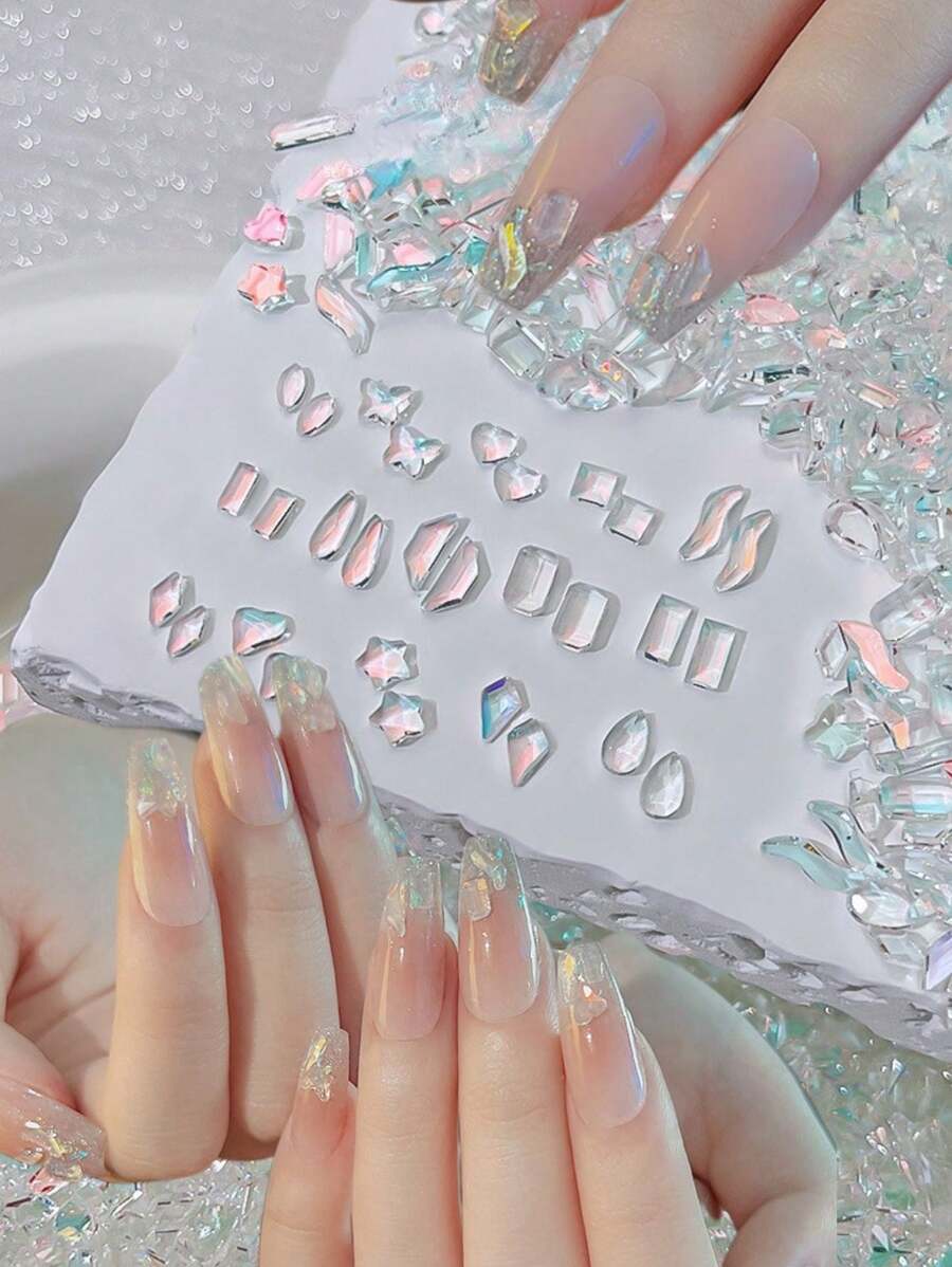 50/100 Peças Brilhantes Verão / Primavera Oceano Queijo Árvore Resina Manicure Strass, Formas Quadradas, Redondas, Retangulares, Coração, Decorações de Unhas de Cristal para Unhas dos Dedos de Verão, Tamanho Aproximado de 0,5 cm, Acessórios de Unhas Minimalistas e Fofos, Suprimentos de Unhas DIY, Encantos de Unhas, Gemas de Unhas - Multicolorido - Visão 1