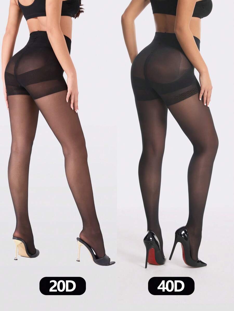 1pc 20D/40D High Waist Shaping Sexy Pantyhose, Cozy - Black - View 1