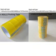 4 rollos de cinta de embalaje de alta transparencia, 1.65 pulgadas (ancho) x 1575 pulgadas (largo), 2.0 mil de espesor de película, inodora, cinta selladora, cinta de oficina, cinta adhesiva, recambio para embalaje y envío. Otra opción con 6 rollos de cinta de papelería transparente de 0.71 pulgadas (ancho) x 20 yardas (largo) de vuelta a la escuela