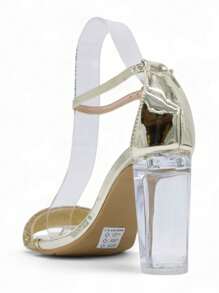 Women's Comfortable Transparent Crystal Chunky Heel Party Shoes - Gold - View 4
