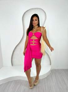 Short Star Dress Tight Fit Party Club Elegant - Pink - View 3