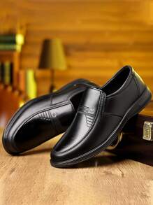 Middle-Aged & Elderly Men's Business Casual Leather Shoes, New Anti-Slip Soft Sole Round Toe Design - Black - View 2