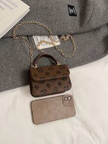 1pc Fashionable And Simple Printed Handbag, Letter Embossed All-Match Mini Handbag Small Square Bag, Change Lipstick Bag, Pu Material With Fashionable Chain Shoulder Strap, Magnetic Buckle Flap Opening And Closing, Suitable For Shopping, Daily Use, Fashionable And All-Match Square Bag Shape Handbag Crossbody Bag - PU Handbag - View 10